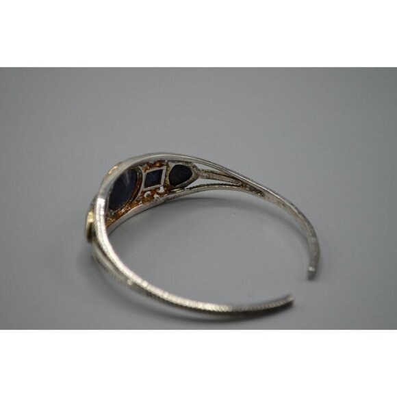 Navy Blue Stone Bangle Bracelet Sterling Silver 925 Filigree 23.03g 2.25" - Picture 5 of 8